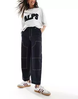Брюки-бочонки темно-синего цвета с контрастной строчкой ASOS DESIGN