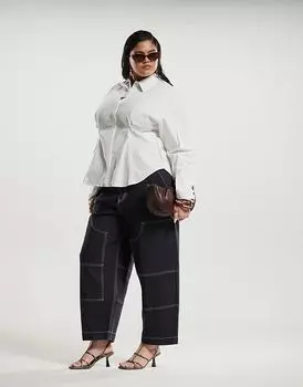 Брюки-бочонки темно-синего цвета с контрастной строчкой ASOS DESIGN