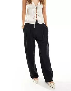 Брюки-бочонок в тонкую полоску темно-синего цвета Pull&Bear