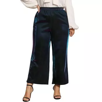 Брюки больших размеров для женщин, блестящие металлические брюки с эластичной резинкой на талии, широкие брюки, наряд Agnes Orinda, цвет Purple Blue