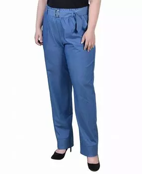 Брюки больших размеров с поясом из шамбре NY Collection