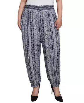 Брюки больших размеров с присборенной талией NY Collection, синий