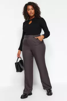 Брюки больших размеров - Серые - Прямые Trendyol, серый