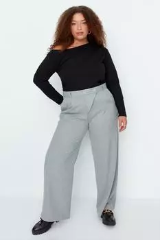 Брюки больших размеров – Серые – Широкие штанины Trendyol, серый