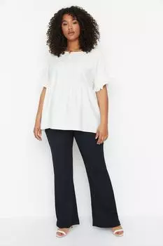 Брюки больших размеров - Темно-синие - Расклешенные Trendyol, темно-синий