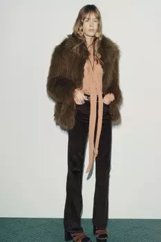 Брюки bootcut contour pana со средней талией ZARA, коричневый
