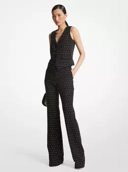 Брюки Bootcut из эластичного крепа с кристаллами Michael Kors, черный