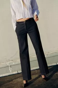 Брюки bootcut с контрастной отстрочкой ZARA, индиго