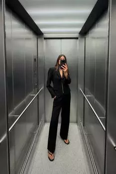 Брюки-ботфорты с высокой талией ZARA, черный