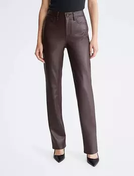 Брюки Calvin Klein Faux Leather Straight Leg, коричневый