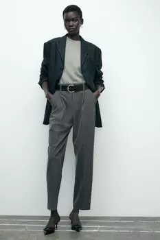 Брюки carrot fit с поясом ZARA, темно-серый