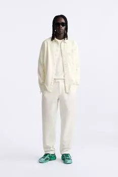 Брюки чинос из хлопкового льна ZARA, экрю