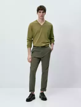 Брюки чинос облегающего кроя из смешанного хлопка Massimo Dutti, хаки