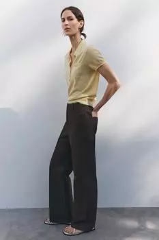 Брюки-чинос прямого кроя ZARA, темно-коричневый