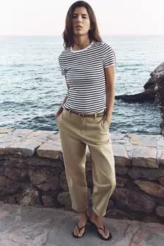 Брюки-чинос с плетеным поясом ZARA, цвет Light camel