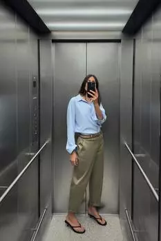 Брюки-чинос с плетеным поясом ZARA, цвет Light khaki