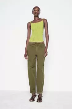 Брюки чинос с плетеным поясом ZARA, темный хаки