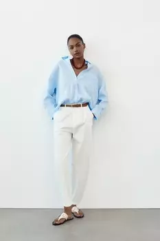 Брюки чинос с поясом ZARA, белый