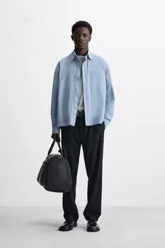 Брюки чинос с текстурой войлока ZARA, темно-синий