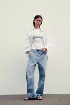 Брюки-чинос с завязками на талии ZARA, цвет Aquamarine