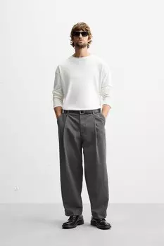 Брюки чинос со складками ZARA, серый