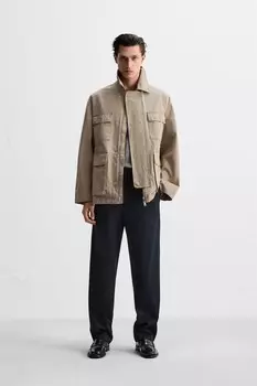 Брюки чинос со складками ZARA, темно-синий