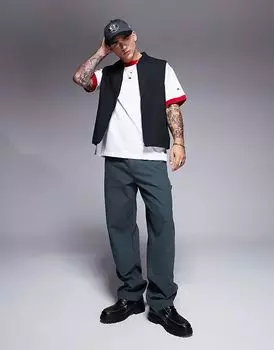 Брюки-чинос свободного кроя с плотницким узором цвета хаки ASOS DESIGN