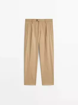 Брюки-чиносы из смесового хлопка с вытачками Massimo Dutti, норка