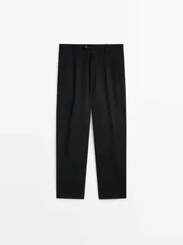 Брюки-чиносы из смесового хлопка с вытачками Massimo Dutti, черный
