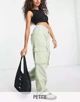 Брюки-чиносы карго с карманами Bershka Petite цвета хаки