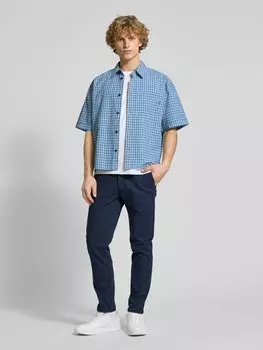 Брюки-чиносы облегающего кроя с фактурным узором, модель «МАРКО» Jack & Jones, темно-синий