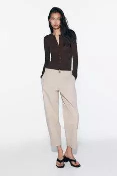 Брюки-чиносы с эластичным поясом ZARA, песок