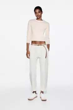 Брюки-чиносы с плетенным поясом ZARA, экрю
