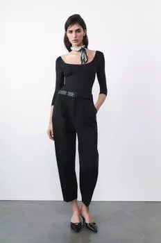 Брюки-чиносы с поясом ZARA, черный