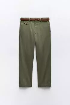 Брюки-чиносы с поясом ZARA, хаки