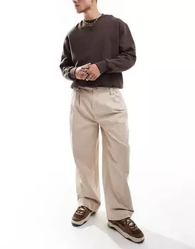 Брюки-чиносы широкого кроя из твила со складками цвета экрю The Ragged Priest