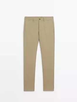 Брюки-Чиносы Slim-Fit из трикотина Massimo Dutti, бежевый