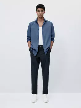 Брюки-чиносы свободного кроя из канваса Massimo Dutti, темно-синий