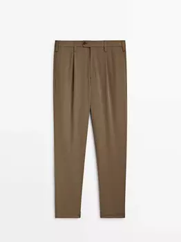 Брюки-чиносы свободного кроя из твила с вытачками Massimo Dutti, коричневый