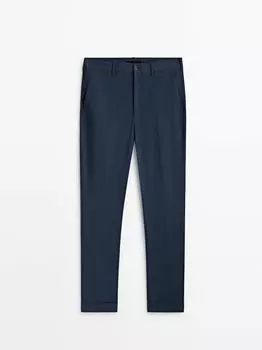 Брюки-чиносы свободного кроя с ложным однотонным крашением Massimo Dutti, темно-синий