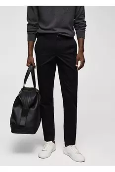 Брюки-чиносы узкого кроя из хлопка с вытачками Mango, черный