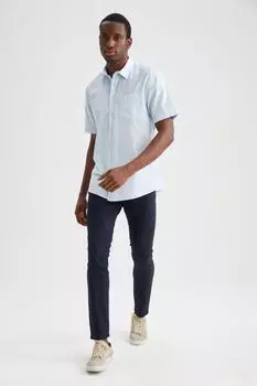 Брюки-чиносы узкого кроя из парусины DeFacto, темно-синий