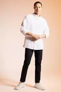 Брюки-чиносы узкого кроя из парусины DeFacto, темно-синий