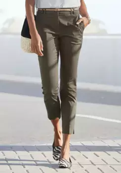 Брюки-чиносы Vivance (с кожаным поясом), классической базовой формы, тканевые брюки, деловой вид, хаки