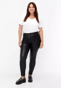 Брюки COATED AMY WITH ZIPPER DETAIL Zizzi, черный