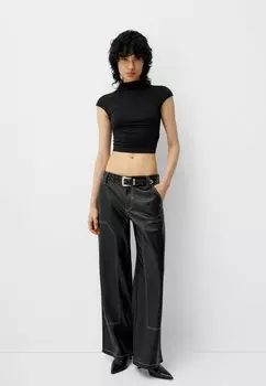 Брюки CONTRAST EFFECT WITH BELT Bershka, черный