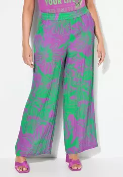 Брюки CONTRAST FLORAL WIDE LEG ELASTIC WAIST Ulla Popken, фиолетовый