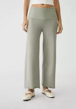 Брюки CULOTTES FOLD-OVER WAIST Stradivarius, темно-зеленый