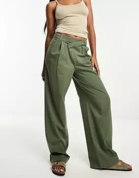Брюки цвета хаки с асимметричной талией ASOS DESIGN Dad