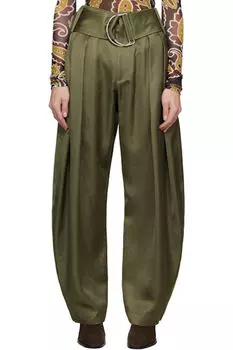 Брюки цвета хаки с D-образным креплением и складками JW Anderson